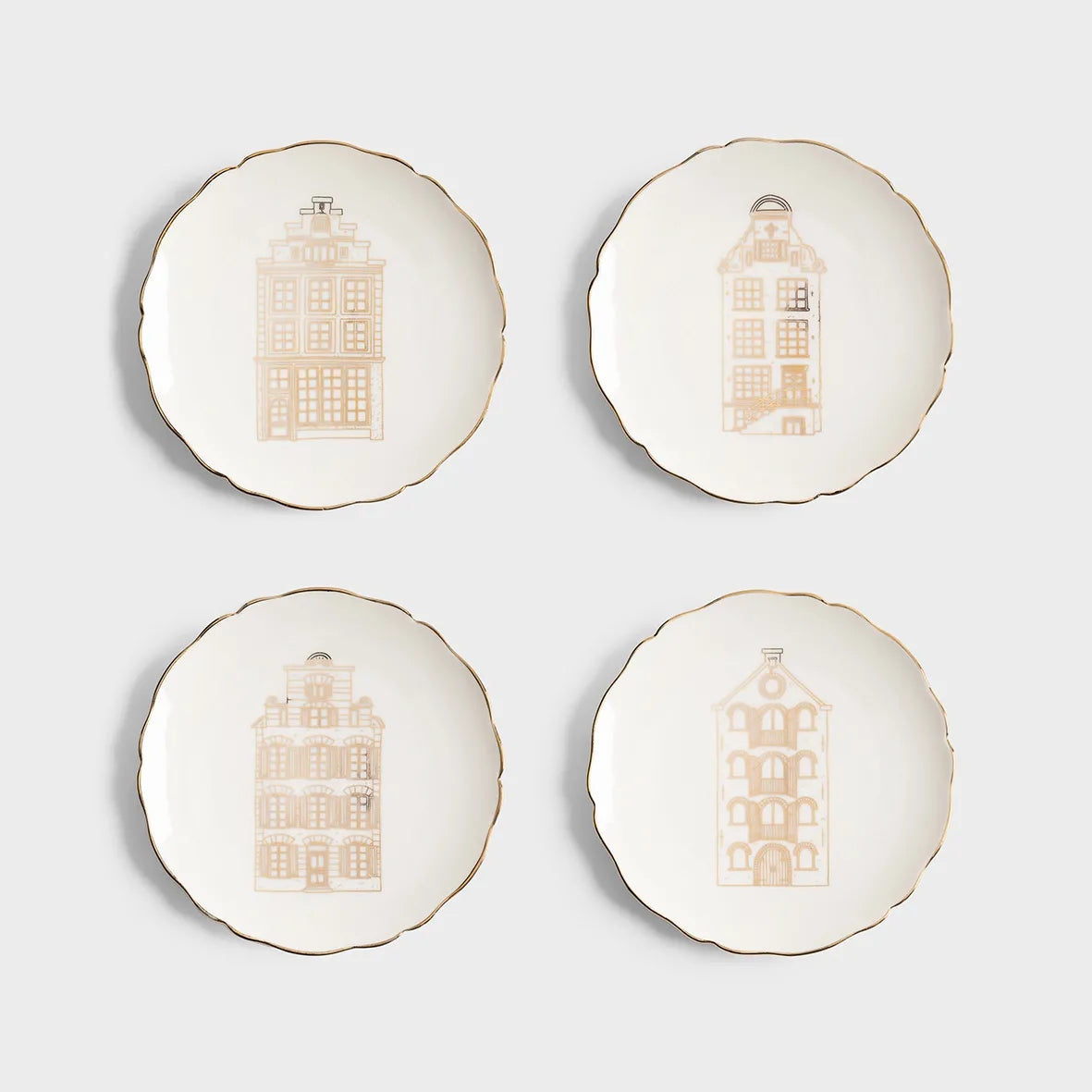 Lot de 4 toutes petites assiettes "Maisons du Canal"