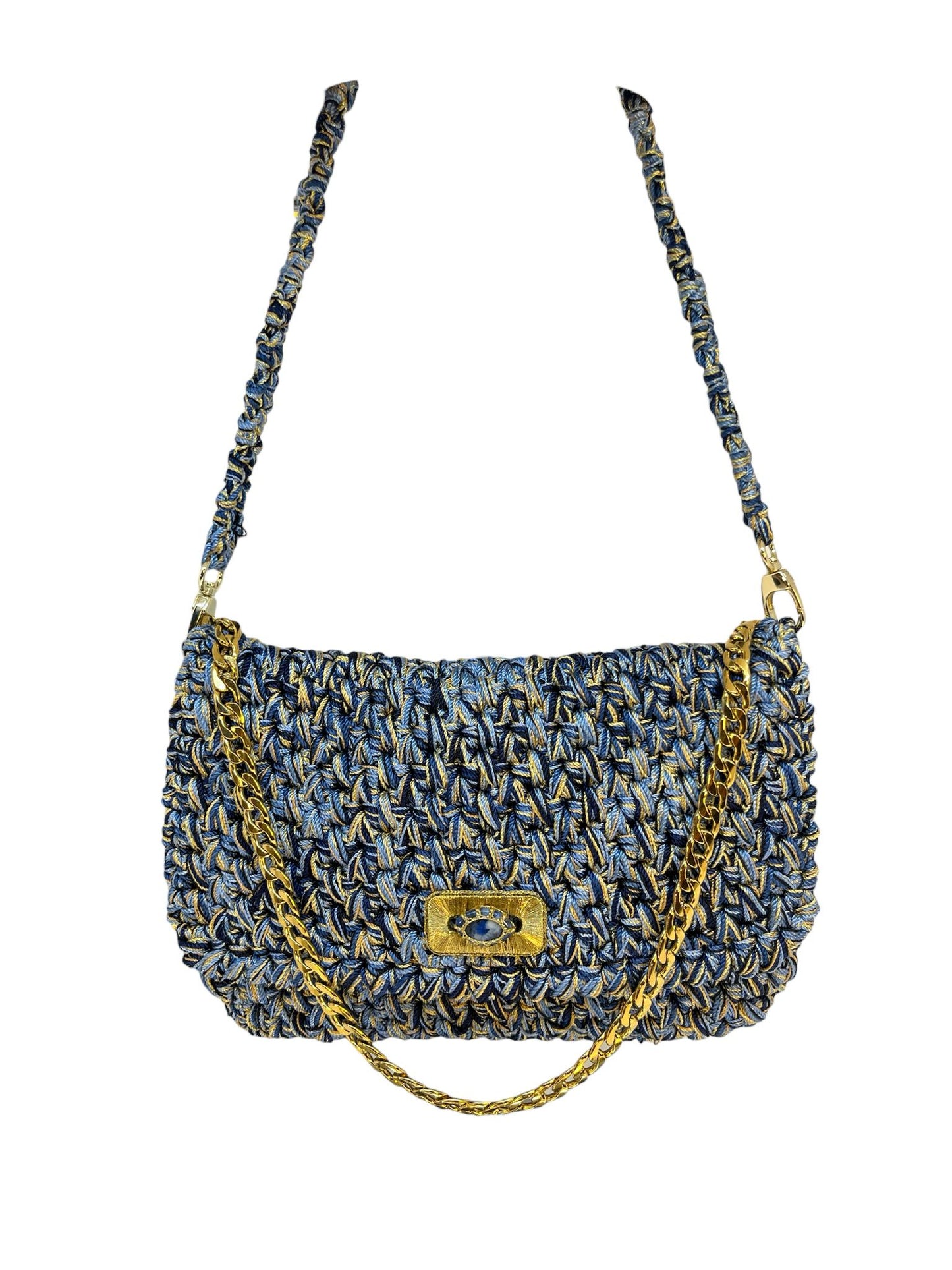 Sac en crochet Bovary bleu et gold