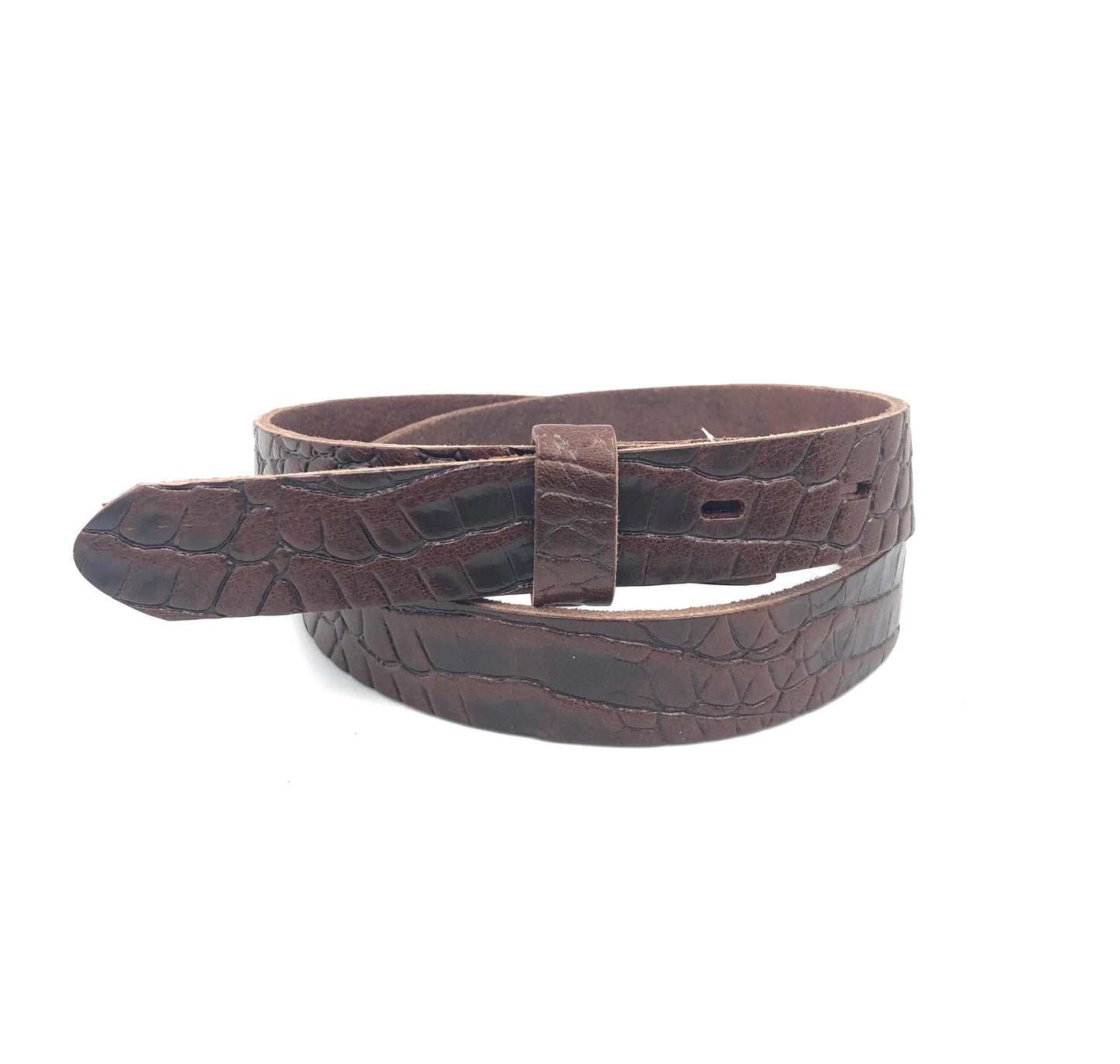 Ceinture fine cuir effet caiman marron