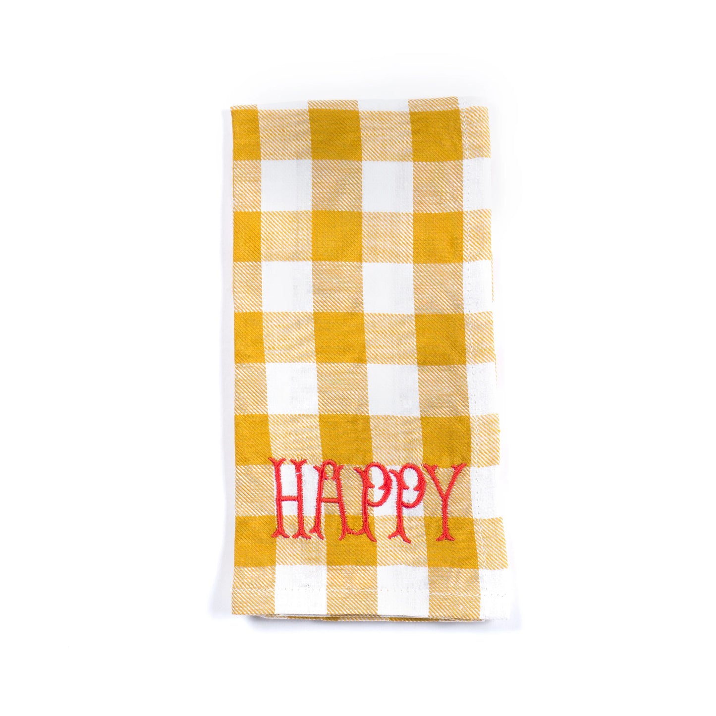 Serviette de table brodée HAPPY, LOVE, ENJOY