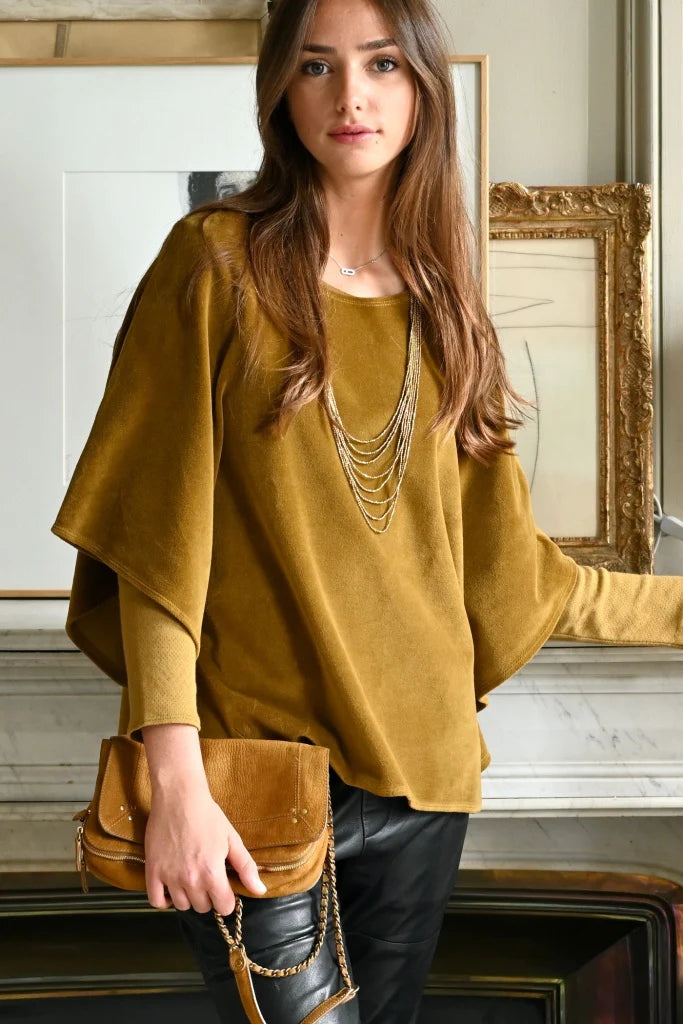 Poncho velours manche chauve souris