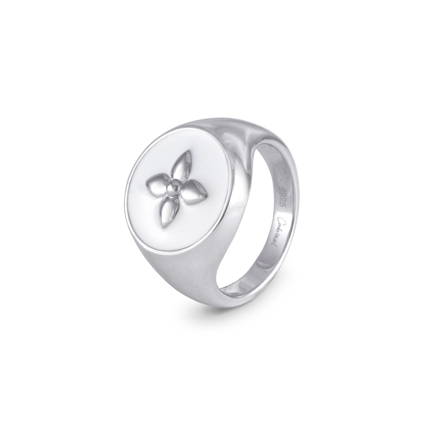 Bague Chevalière Croisette en argent laqué blanc