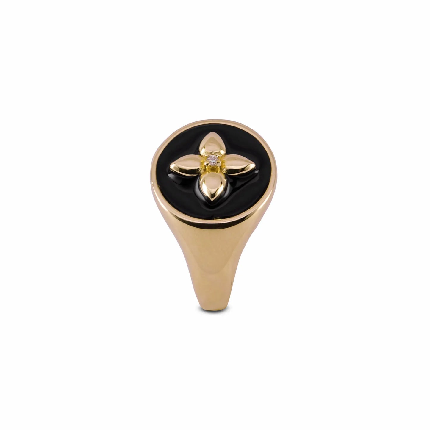 Chevalière croisette Vermeil, laque noire et diamant Cabirol