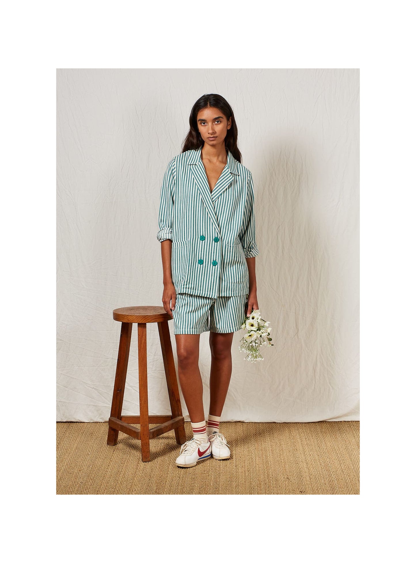 Veste en denim rayé vert anglais