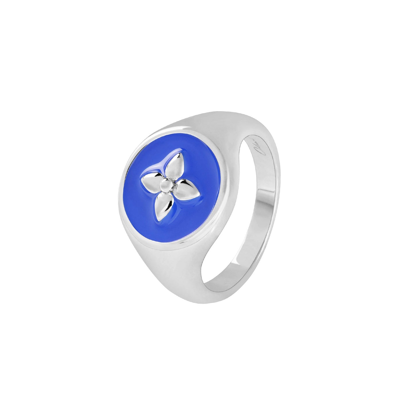 Bague Chevalière Croisette en argent laqué bleu K. Cabirol