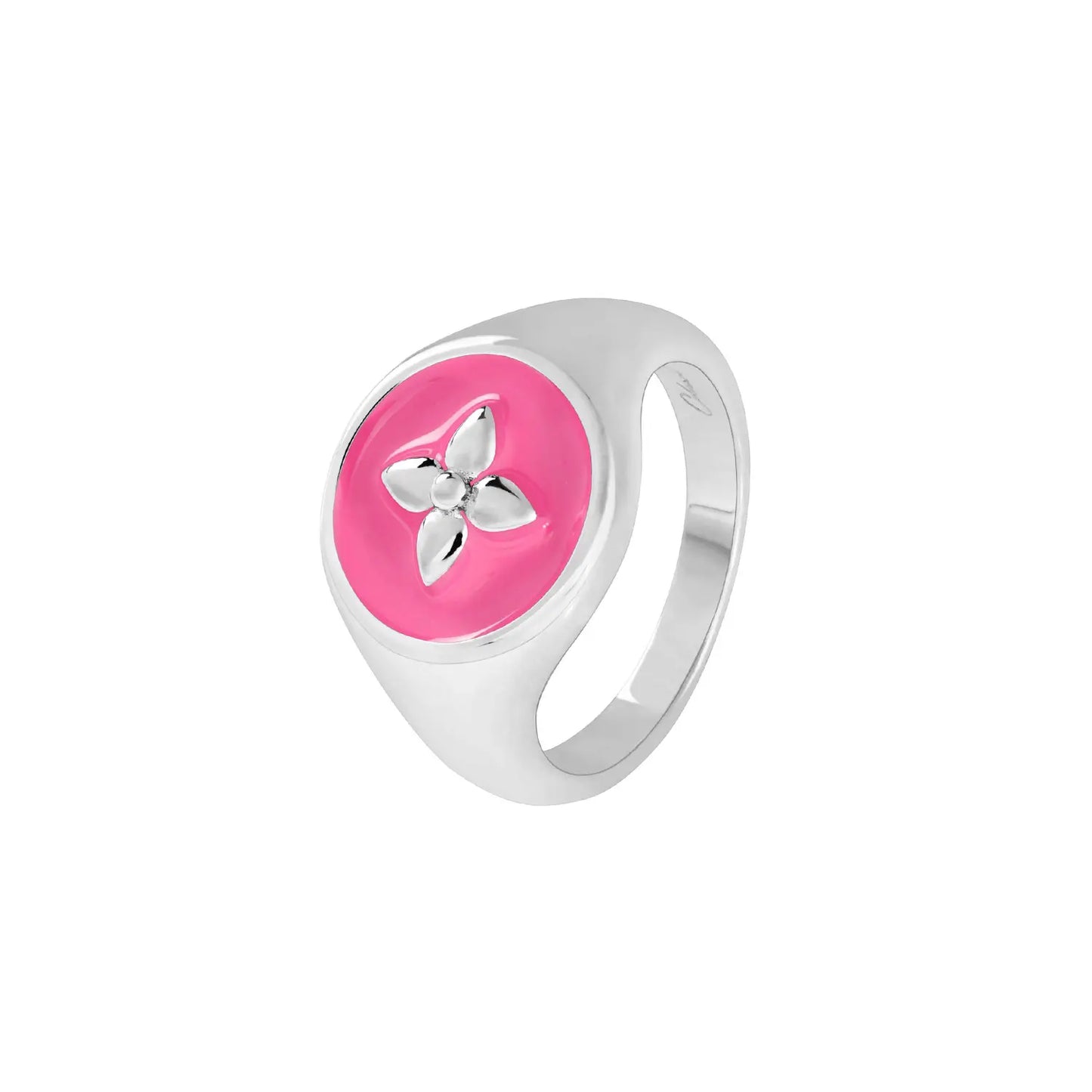 Chevalière argent et laque rose fushia Cabirol