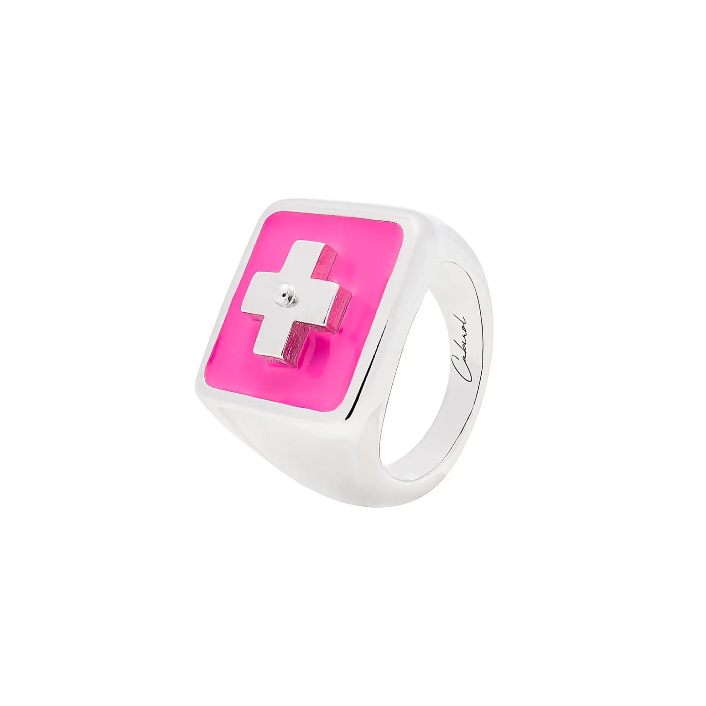 Chevalière Destin en Argent laqué néon rose Cabirol