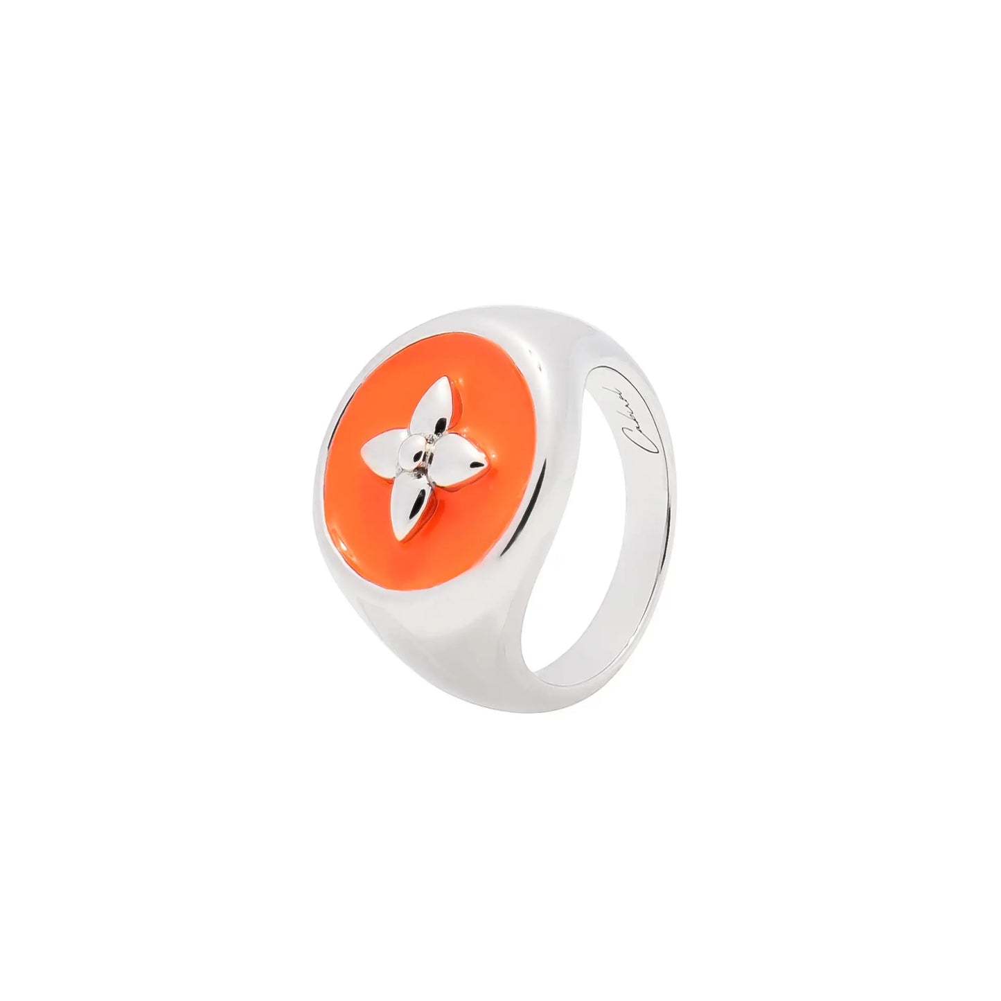 Chevalière croisette argent et laque néon orange Cabirol
