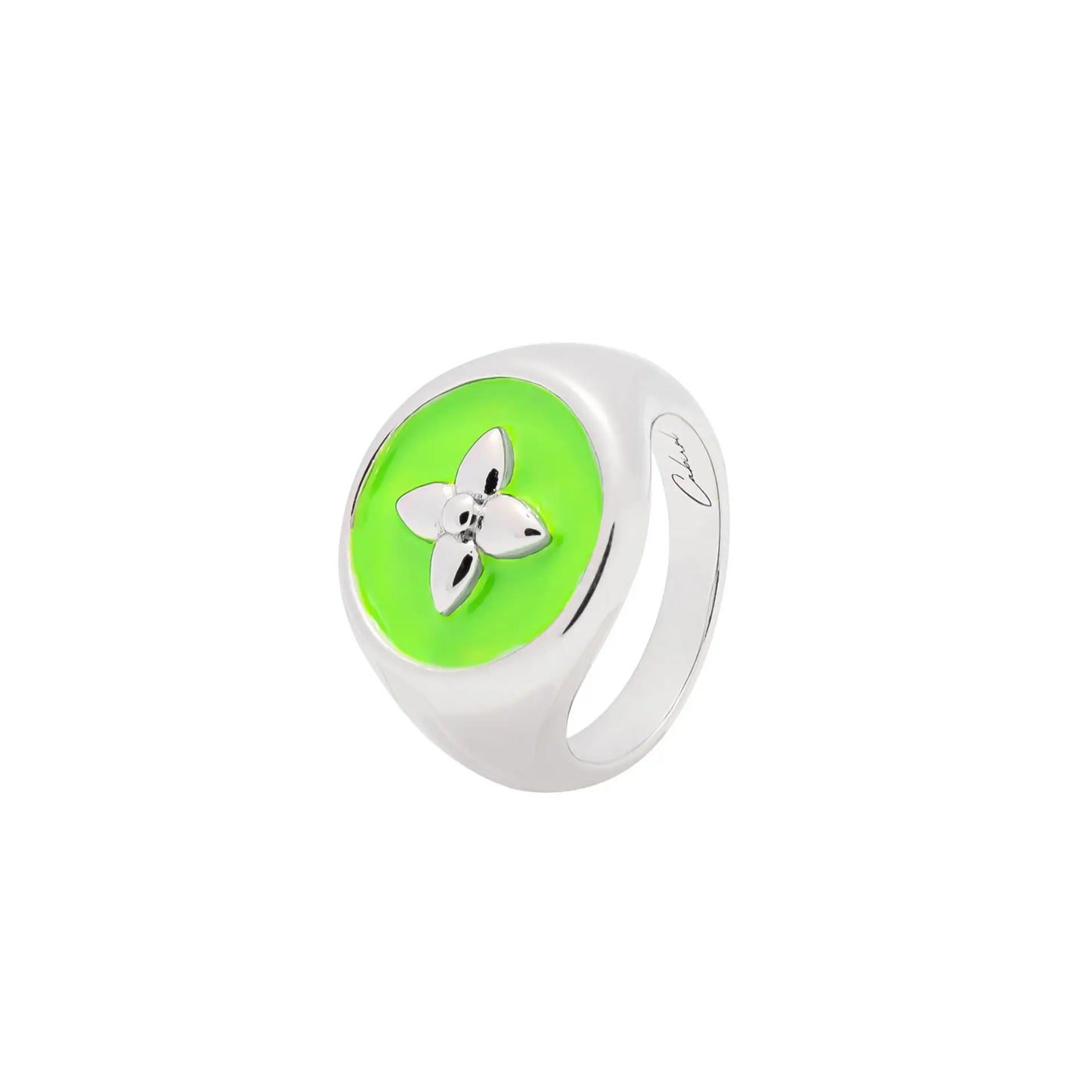 Chevalière argent et laque néon vert Cabirol