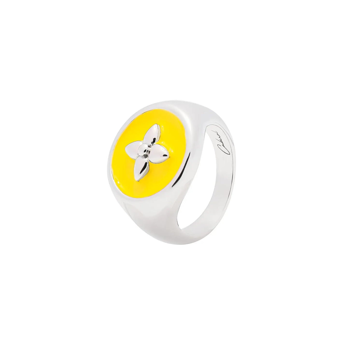 Chevalière argent et laque néon jaune Cabirol