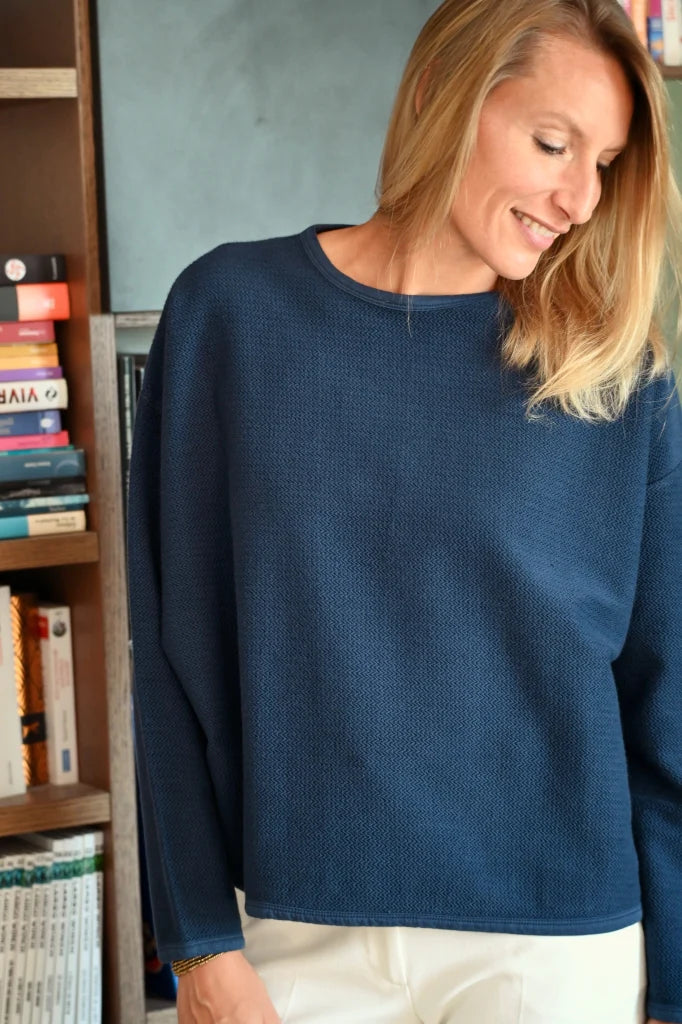 Sweat coton bio oversize femme col rond