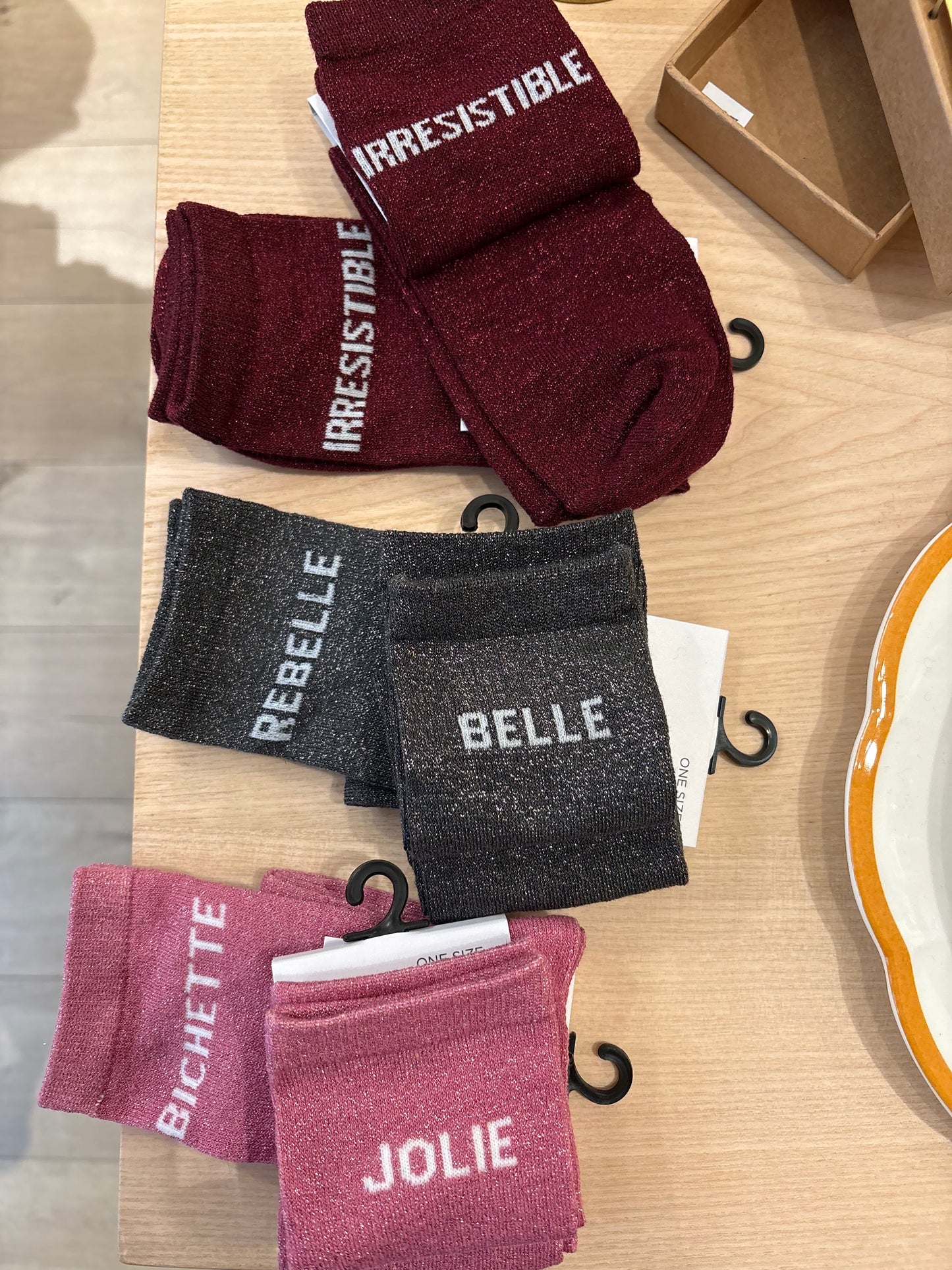 Chaussettes à paillettes message