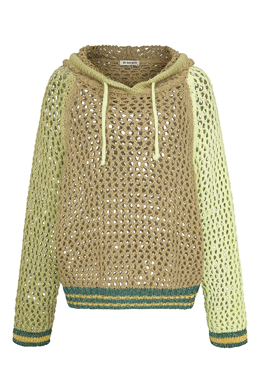 Sweat à capuche Crochet tricolore olive