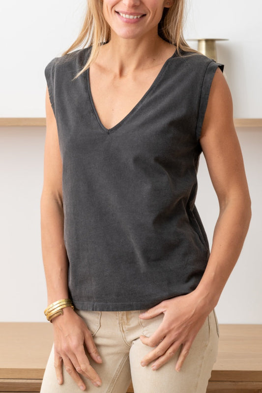 Débardeur Relax V Noir Vieilli Suny